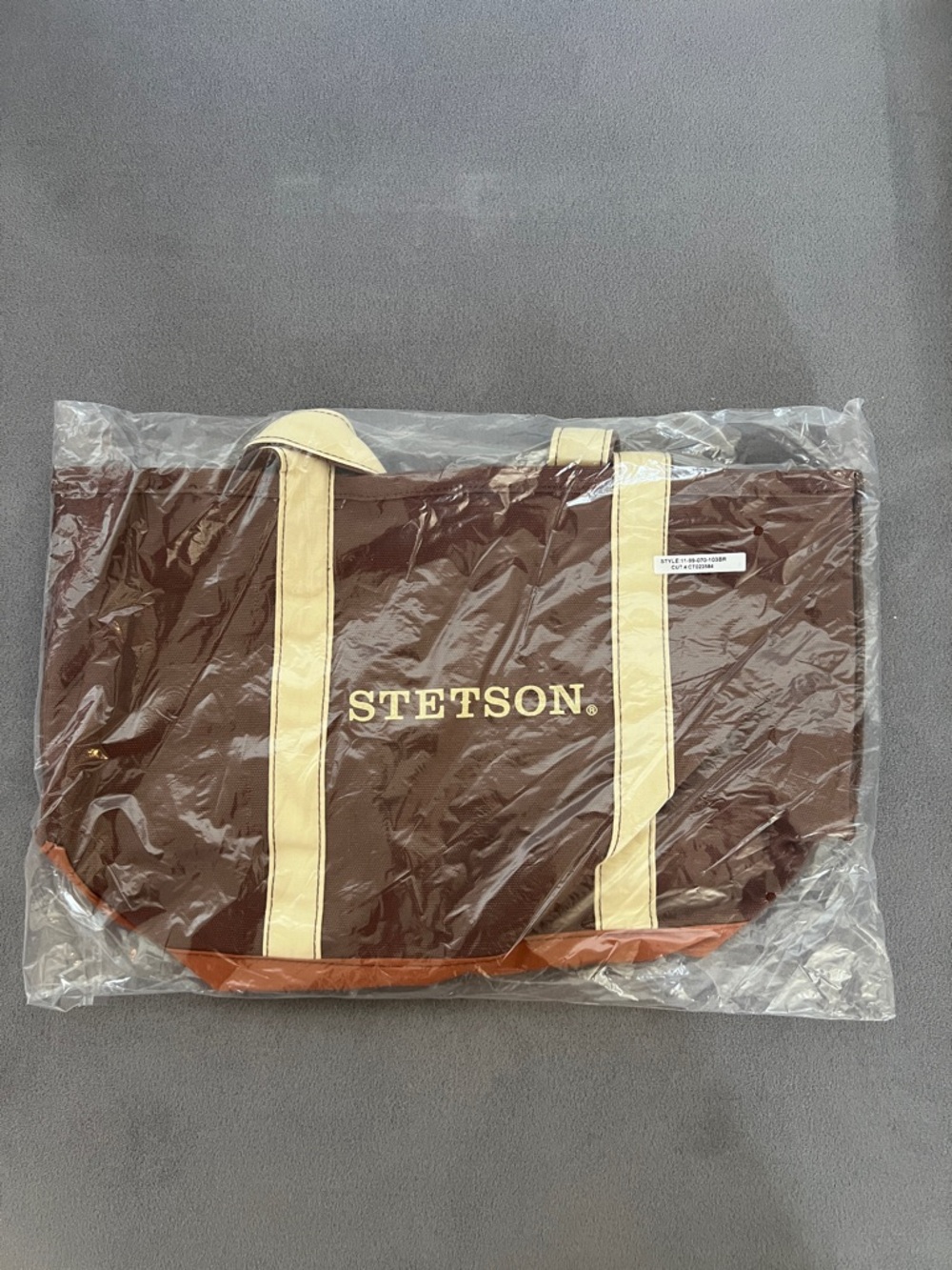 Stetson Brown Tote Bag with Cream Straps and Tan Trim